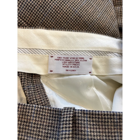 VTG Nordstrom JB Britches Pleated Pants Brown Houndstooth 100% Virgin Wool 36x30 - Picture 7 of 9